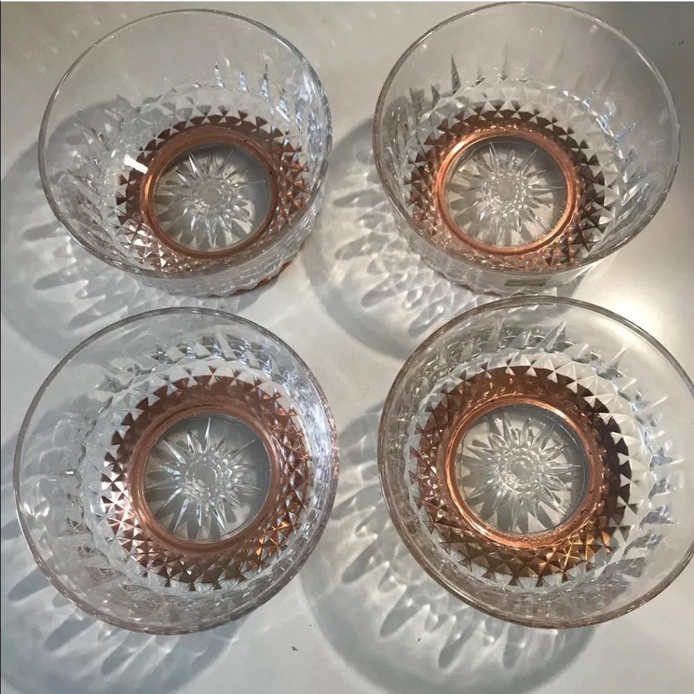 New Vintage ARCOROC Coppercraft Glass Gilded Bowls Set 4 Copper Bottom Art Deco